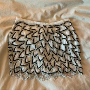 Yumi Kim White and Black Beaded Mini Skirt